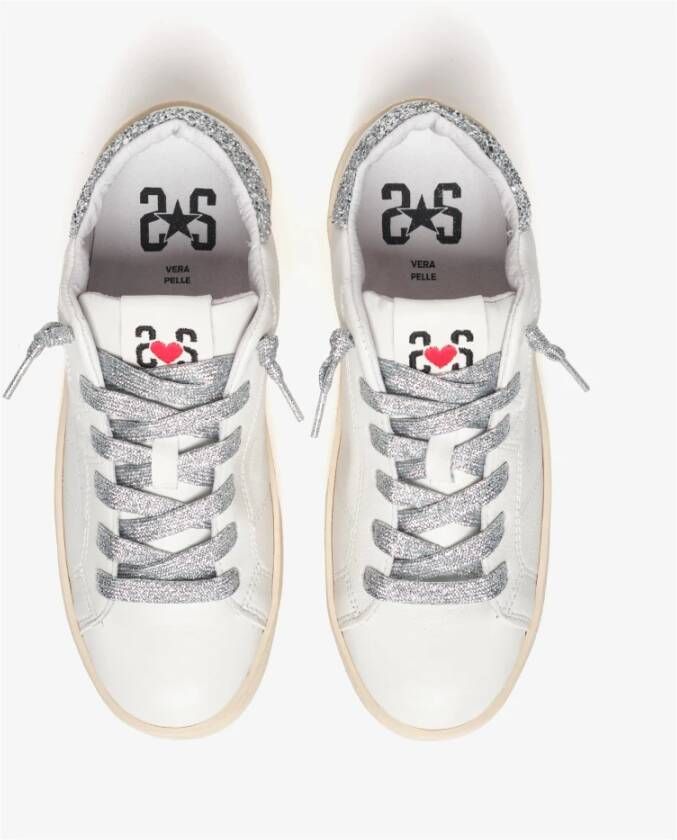 2Star Witte leren sneaker met zilveren glitterdetail