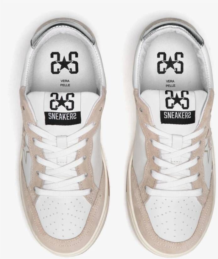 2Star Witte leren sneakers met beige suède details
