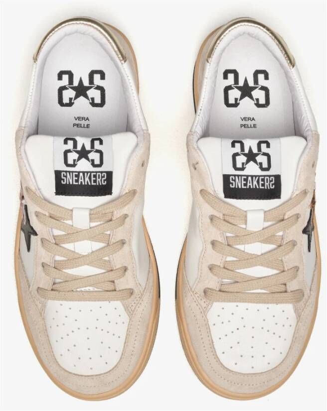2Star Witte leren sneakers met beige zwart en luipaarddetails