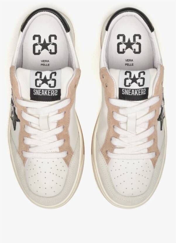 2Star Witte leren sneakers met beige zwart en zebra details