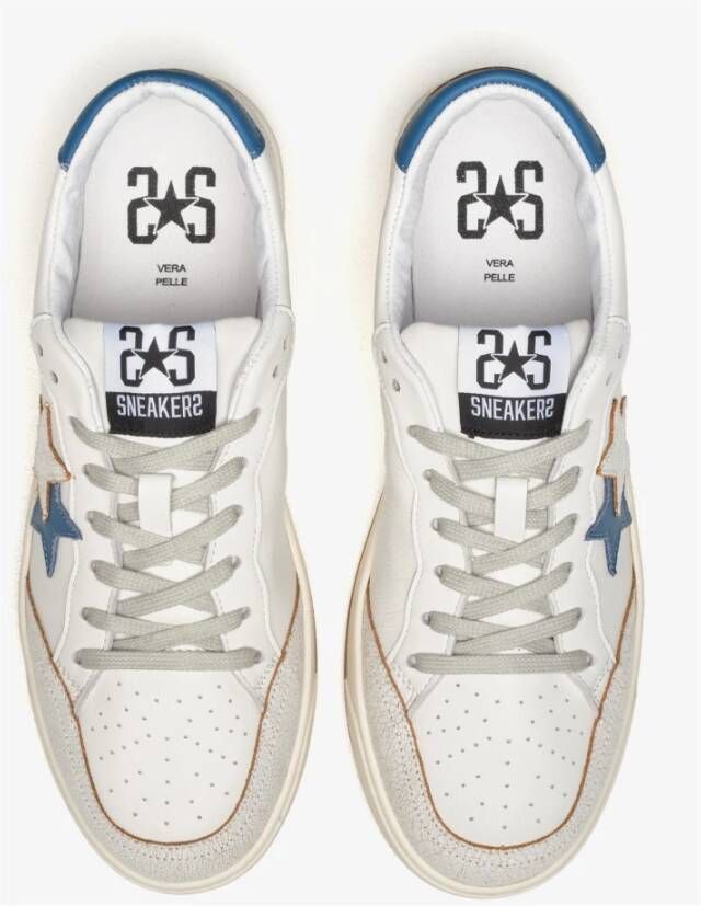 2Star Witte Leren Sneakers met Blauwe Details