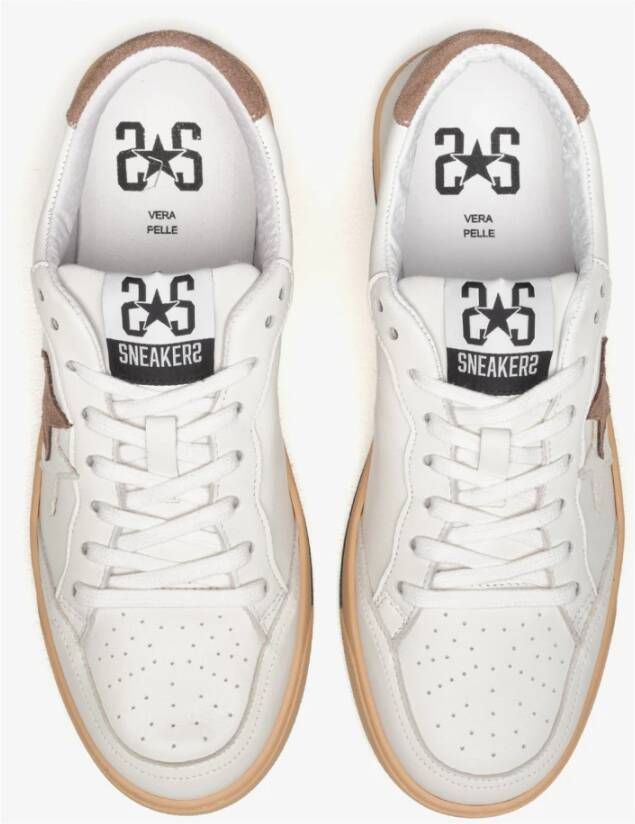 2Star Witte leren sneakers met bruine suède details