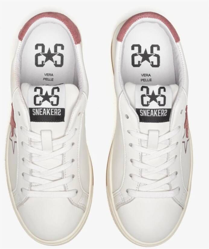2Star Witte Leren Sneakers met Donkerroze Suède Details