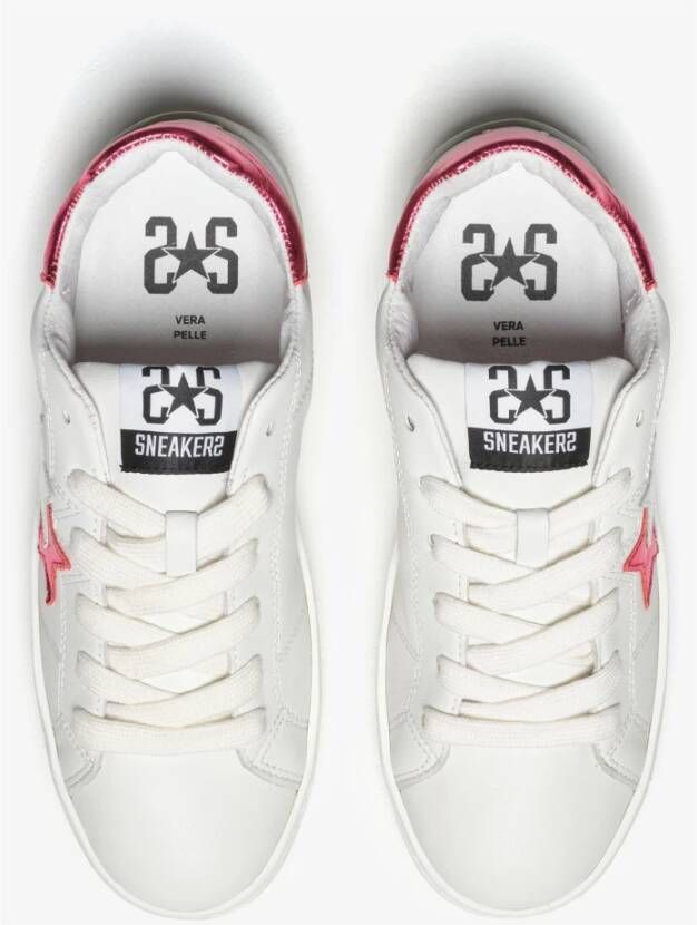 2Star Witte leren sneakers met fuchsia en zilveren details