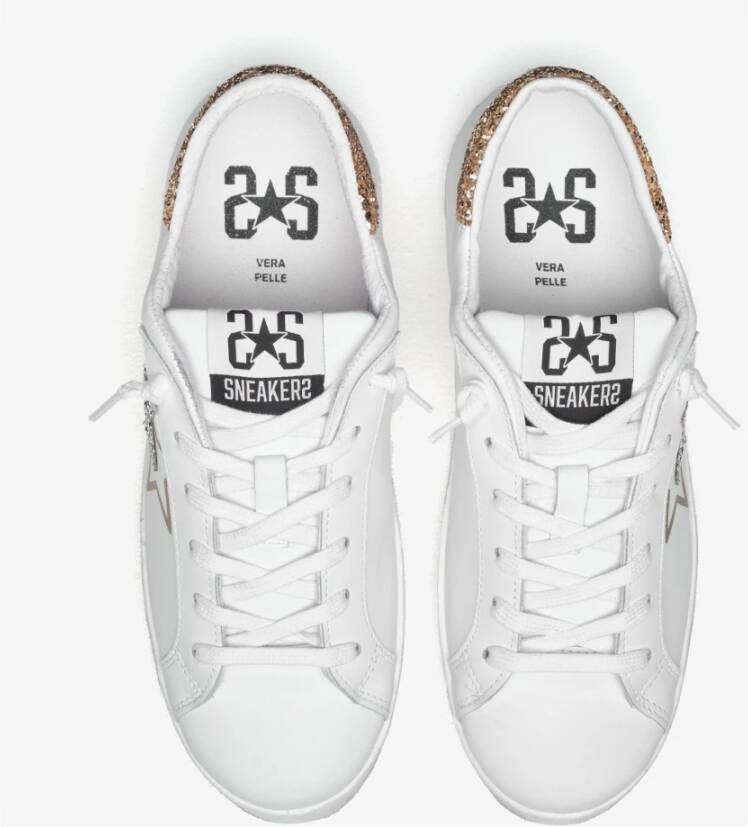 2Star Witte Leren Sneakers met Glitterdetails