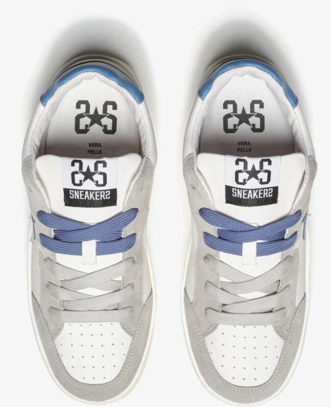 2Star Witte leren sneakers met grijze en blauwe details