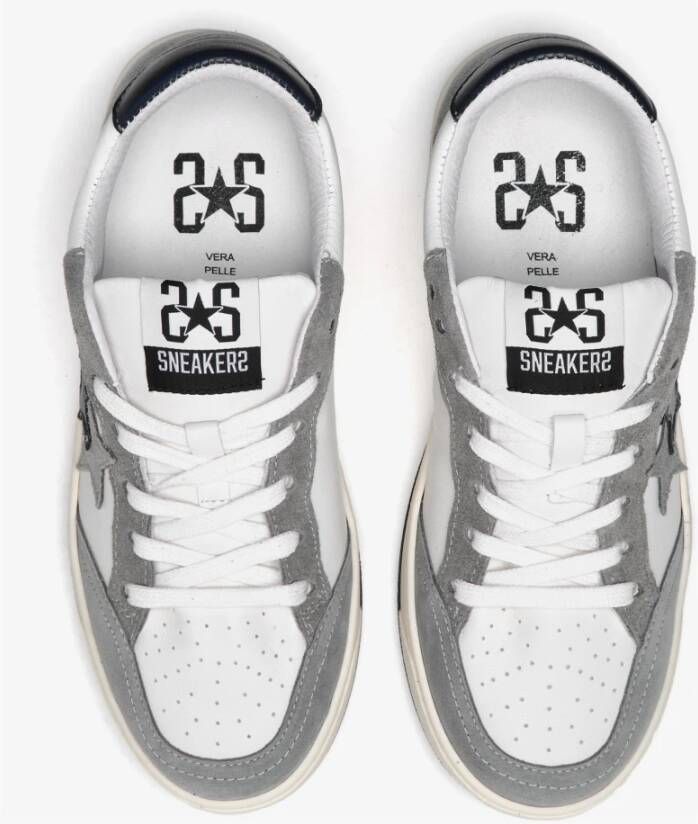 2Star Witte leren sneakers met grijze en blauwe details
