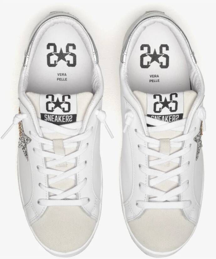 2Star Witte Leren Sneakers met IJs- en Goudglitterdetails