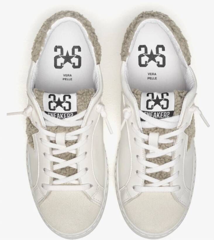 2Star Witte leren sneakers met lichtgroene teddydetails
