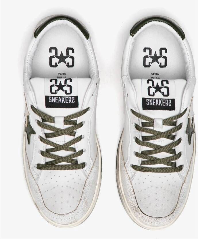 2Star Witte Leren Sneakers met Militair Groene Details