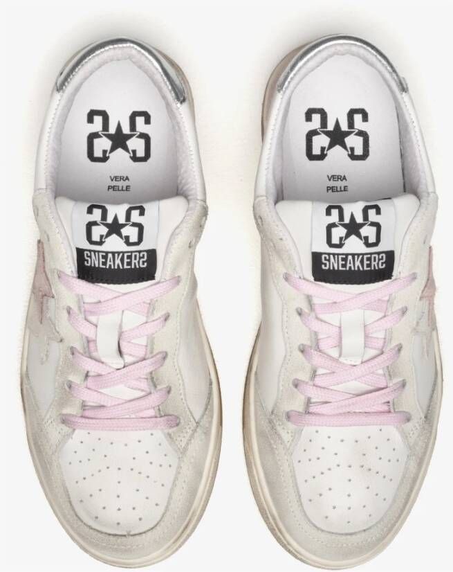 2Star Witte Leren Sneakers met Roze en IJs Suède Details