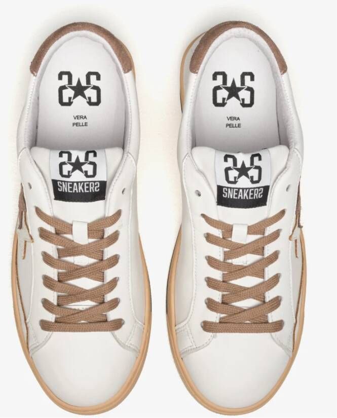 2Star Witte leren sneakers met taupe details