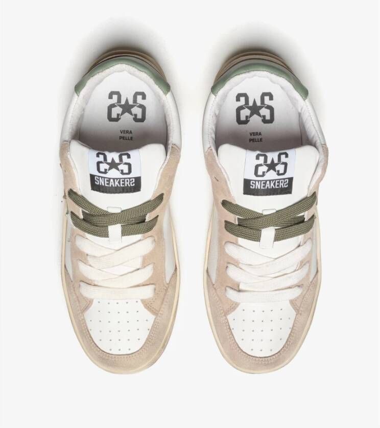 2Star Witte Leren Sneakers met Taupe en Groene Details