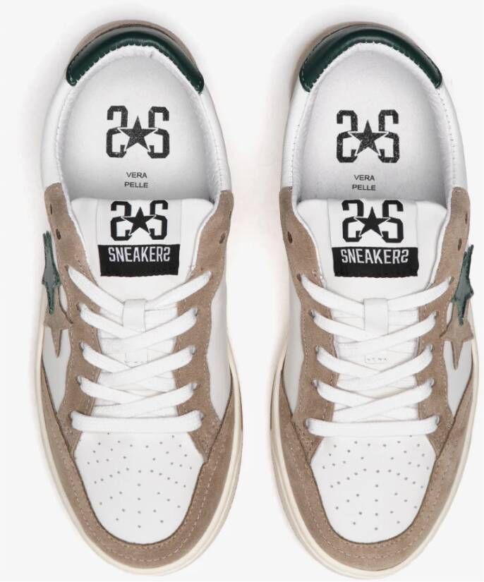 2Star Witte leren sneakers met taupe en groene suède details