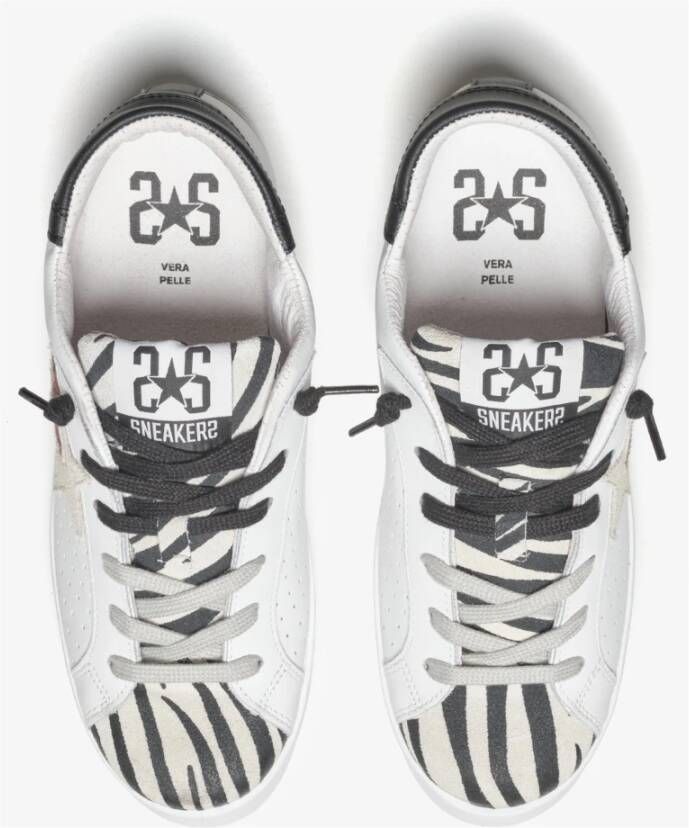 2Star Witte leren sneakers met zebra- luipaard- en zwarte details