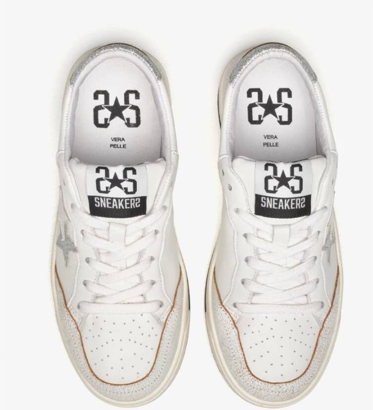 2Star Witte Leren Sneakers met Zilveren Glitterdetails