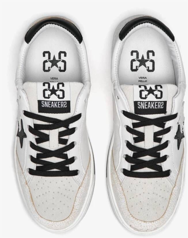 2Star Witte Leren Sneakers met Zwarte Details