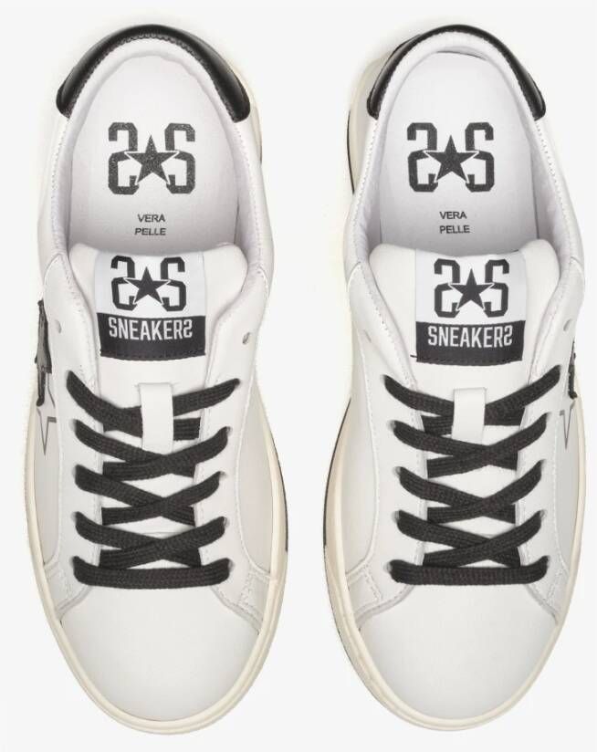 2Star Witte Leren Sneakers met Zwarte Details