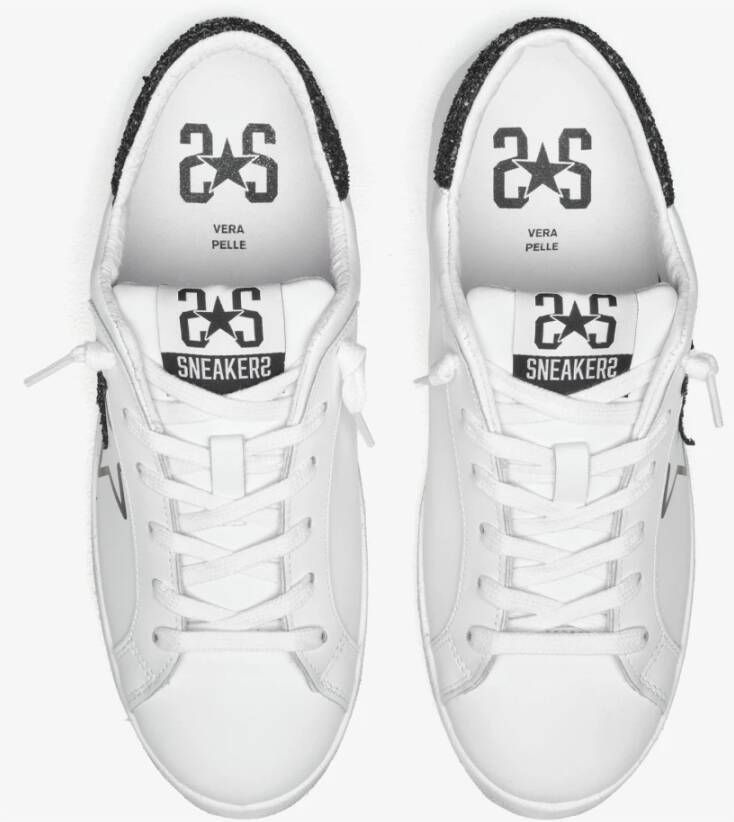 2Star Witte leren sneakers met zwarte glitterdetails