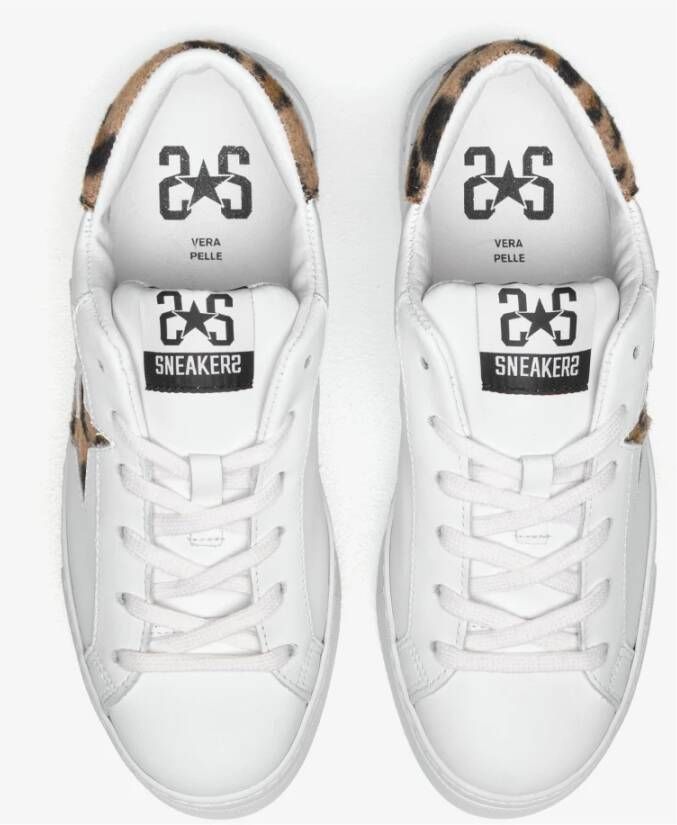 2Star Witte Leren Ster Sneaker met Bruine Ecofur Details