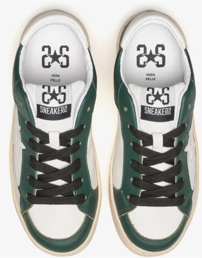 2Star Witte Leren Ster Sneaker met Groene Details