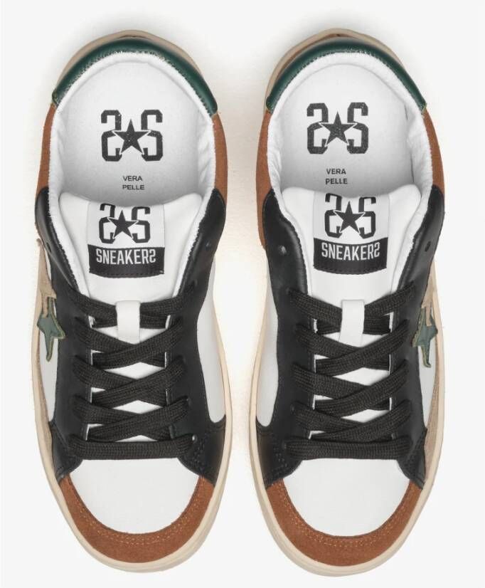 2Star Witte Leren Ster Sneaker met Roest Zwart en Groene Details