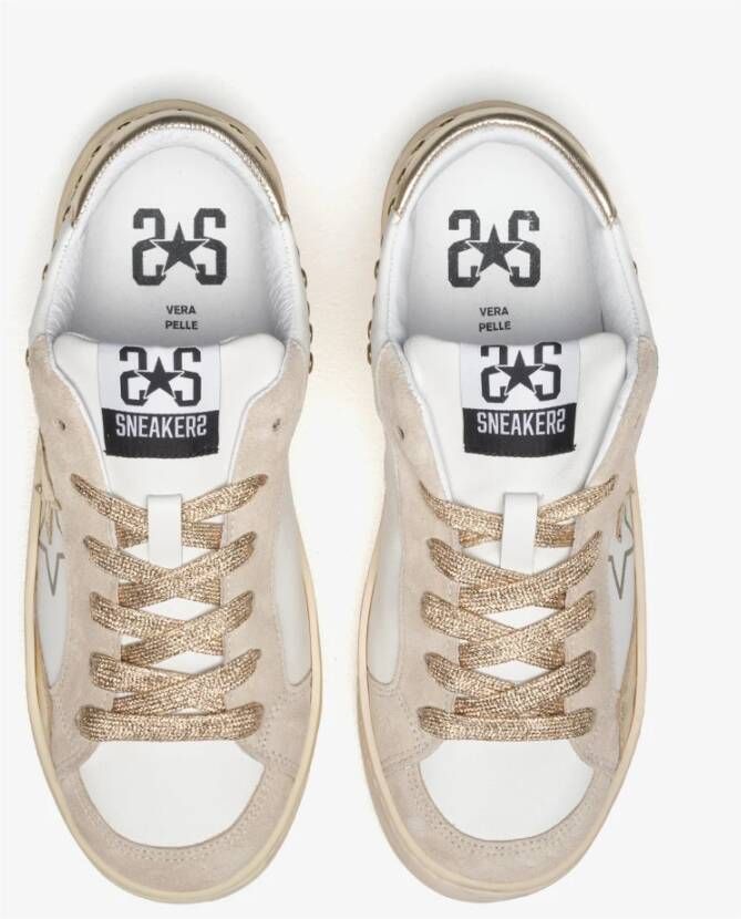 2Star Witte leren sterren sneakers met studs
