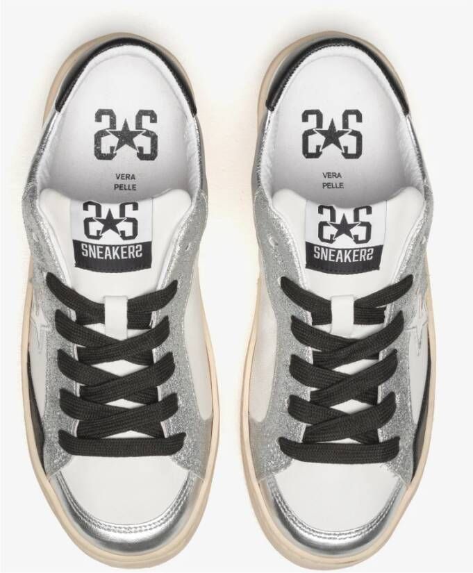 2Star Witte leren sterrensneakers met zilveren en zwarte details
