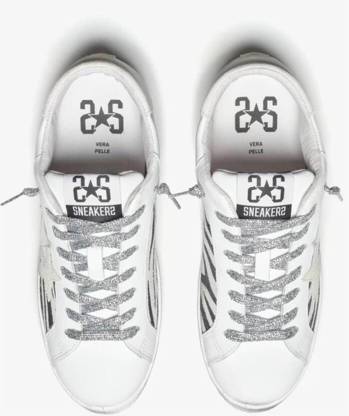 2Star Witte Leren Zebra Sneaker IJs Zilver