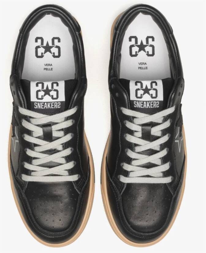 2Star Zwarte leren sneaker met wit detail