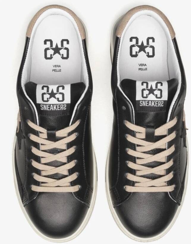 2Star Zwarte leren sneakers met beige suède details