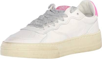 4B12 Witte Leren Sneakers met Fuchsia Detail