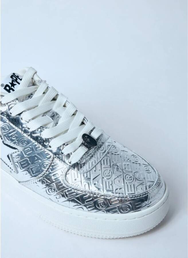 A Bathing APE Metallic Logo Leren Sneakers Gray Heren