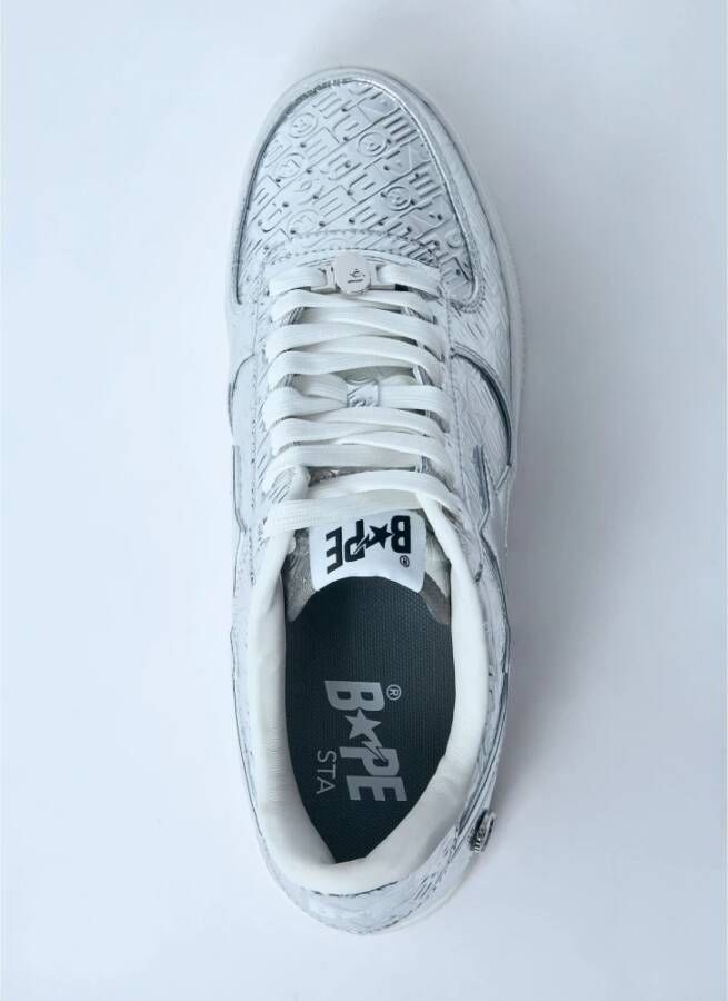 A Bathing APE Metallic Logo Leren Sneakers Gray Heren