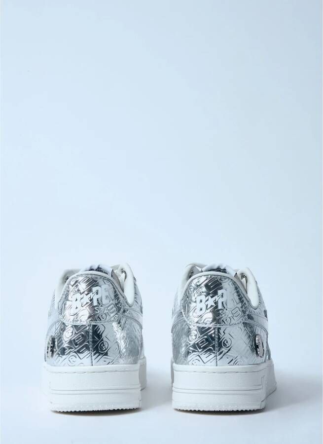 A Bathing APE Metallic Logo Leren Sneakers Gray Heren