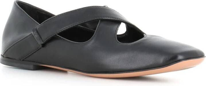 A. Bocca Zwarte leren balletflats Black Dames