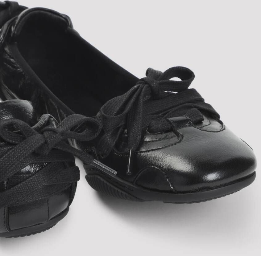 Acne Studios Zwarte Leren Ballerina Veterschoenen