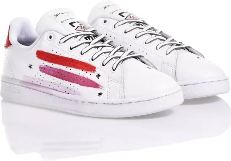 Adidas Handgemaakte Wit Rode Sneakers Multicolor Heren