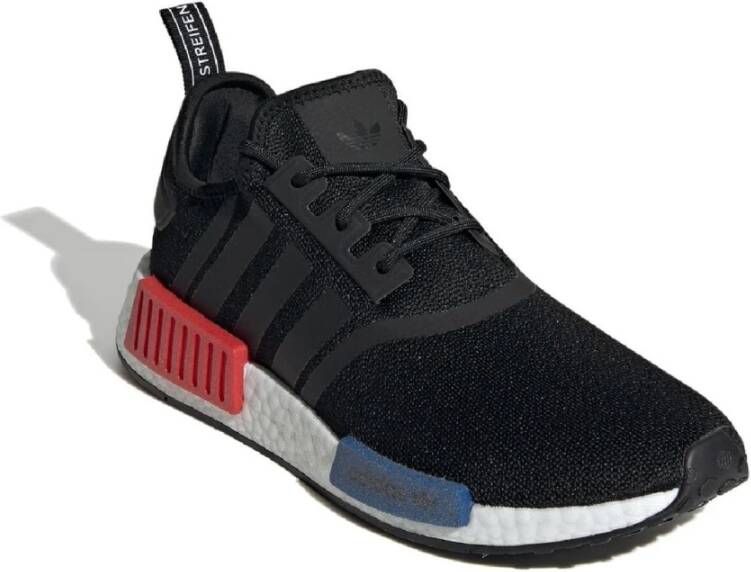 adidas Originals Nmd_R1 Zwarte Stoffen Sneakers met Rode en Blauwe Inzetstukken Zwart Heren