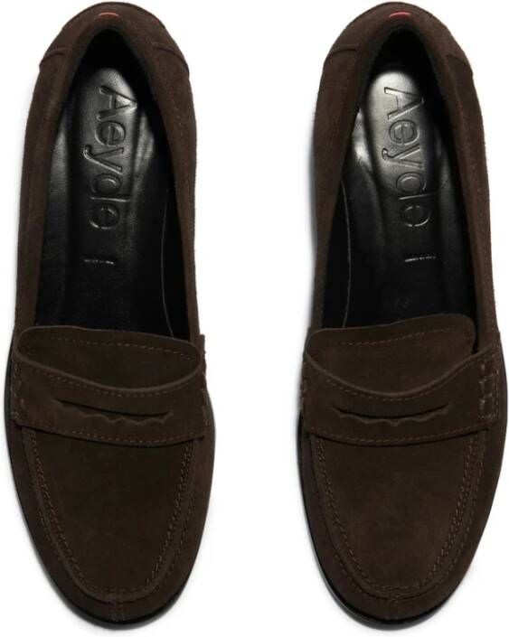 aeyde Koffiebruin Suède Penny Slot Schoenen