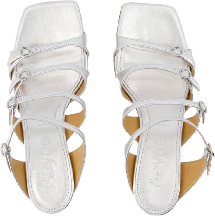 aeyde Zilveren Leren Blokhak Sandalen