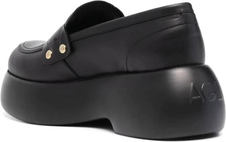 AGL Zwarte Puffy Moc Loafers Black Dames