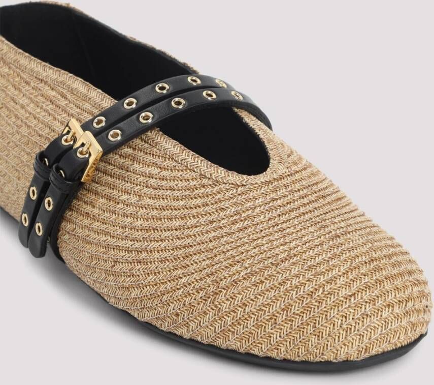 Alaïa Natuurlijke Beige Straw Ballerina's