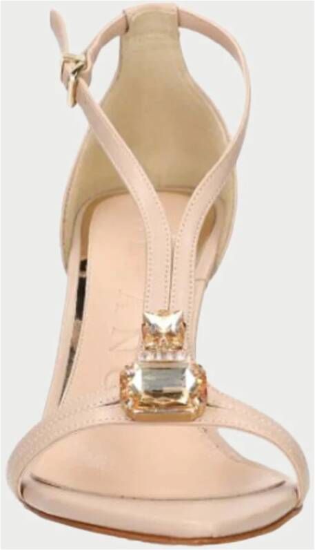 Albano Beige Leren Sandalen met Steendetail