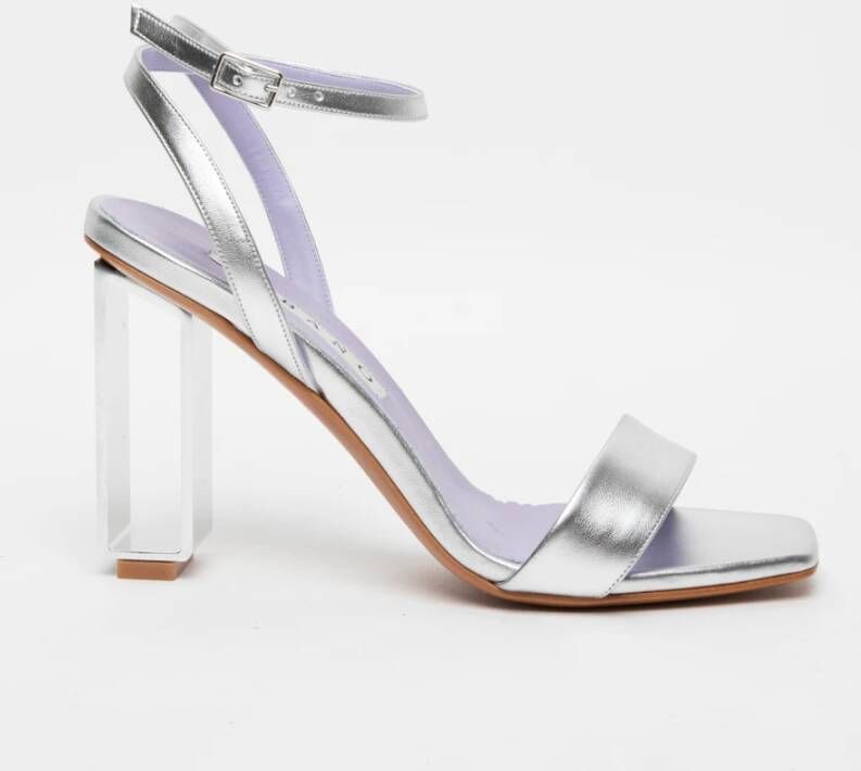 Albano Zilveren Wrap Sandalen met Geperforeerde Design Hak Gray Dames