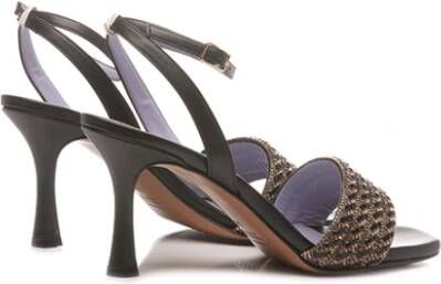 Albano Zwarte leren hoge hak sandalen