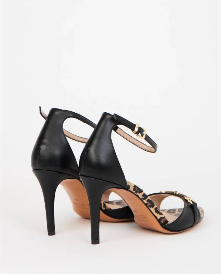Albano Zwarte leren sandalen met dierenprint detail