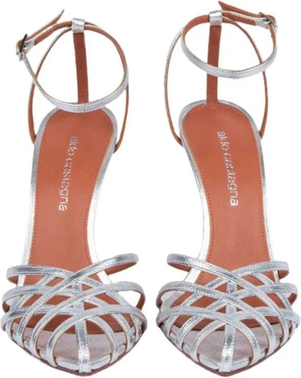 Aldo Castagna Miami Zilveren Geweven Enkelband Sandalen Gray Dames