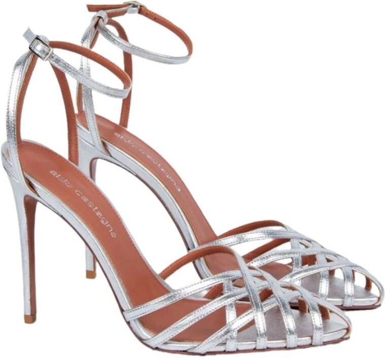 Aldo Castagna Miami Zilveren Geweven Enkelband Sandalen Gray Dames