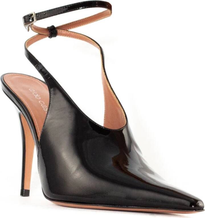 Aldo Castagna Zwarte Lakleren Hakken met Enkelband Black Dames